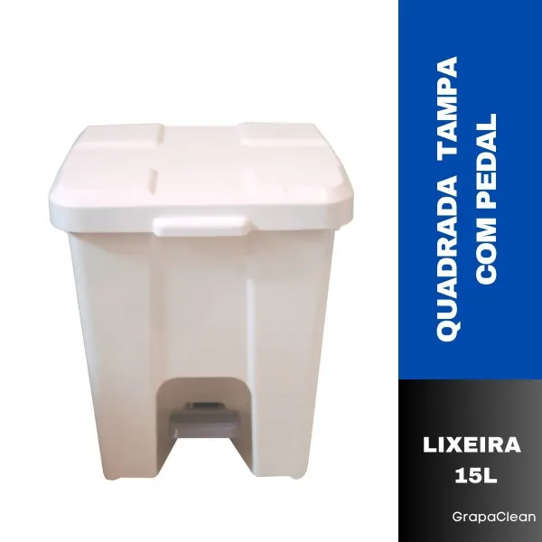 LIXEIRA PLAST.QUAD.15L JSN C/PEDAL BRANCO