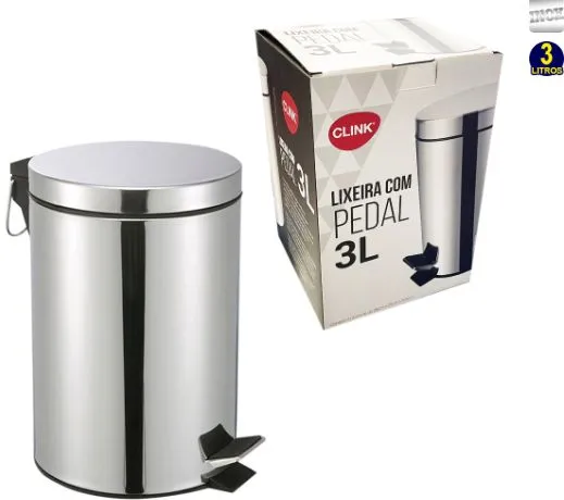 LIXEIRA CLINK 3L INOX REDONDA C/PEDAL