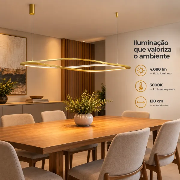 Pendente Serena Dourado 68W LED 3000K 120...