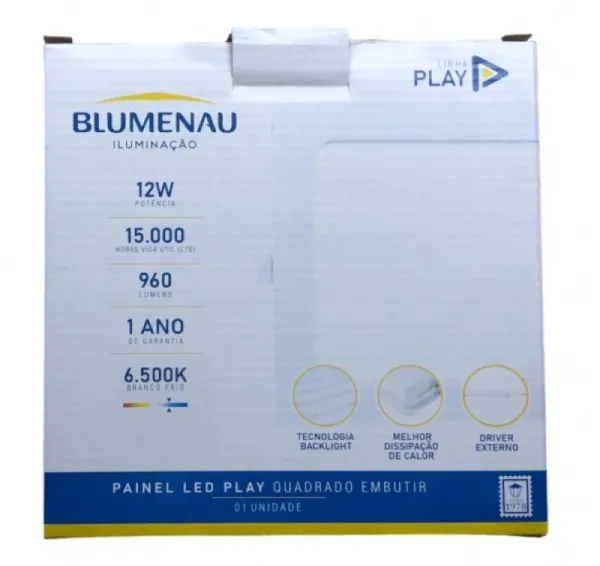 LED EMB PLAY 12W QUADRADA BLUMENAL 6.500K