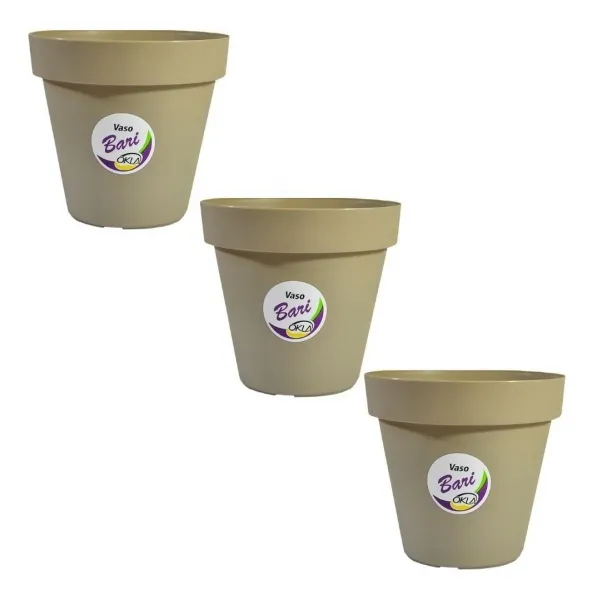 Kit 3 Vasos Redondo 15cm Para Jardim Bari