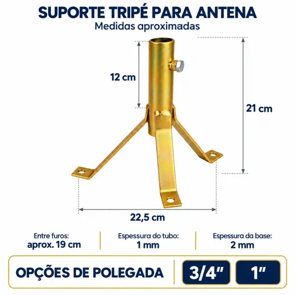 Suporte Tripé para Antena TV 1" Fixação e...