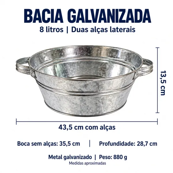 Bacia Galvanizada 8 Litros com Alças - T ...
