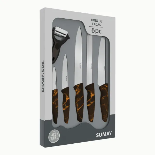 Jogo de Facas Sharp 6 Peças Aço Inox Cabo...