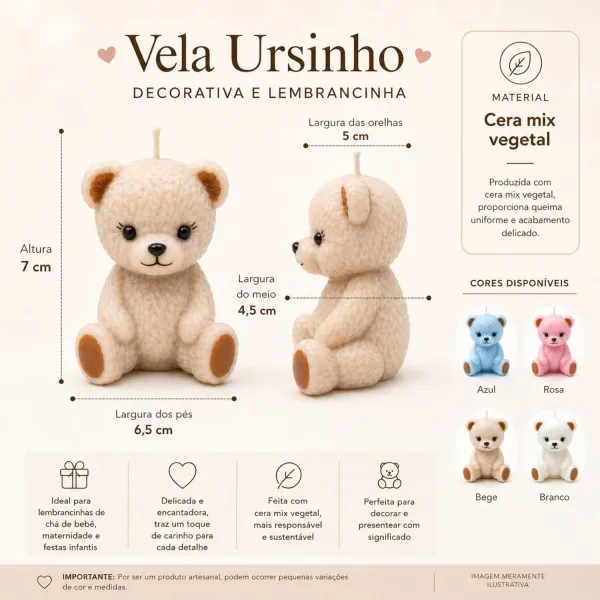 Vela Ursinho 7cm Decorativa Lembrancinha ...