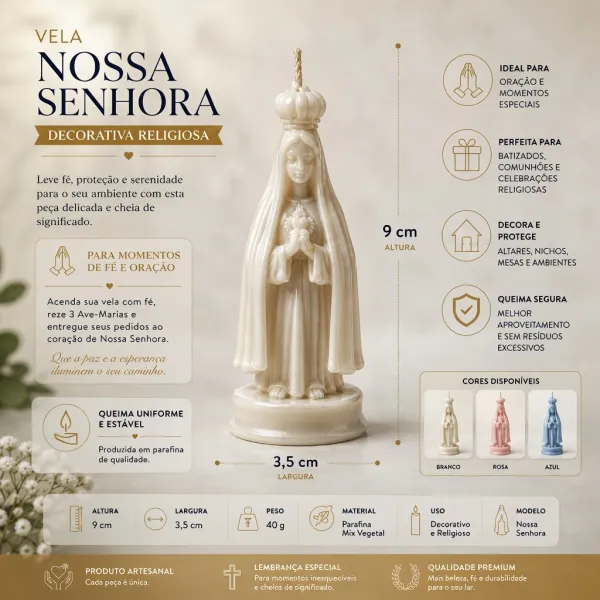 Vela Nossa Senhora 9cm Lembrancinha Batiz...