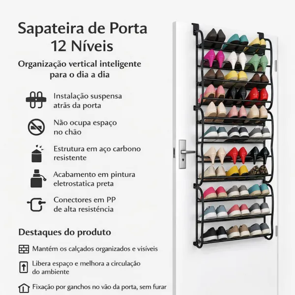 Sapateira De Porta Vertical 12 Níveis 36 ...