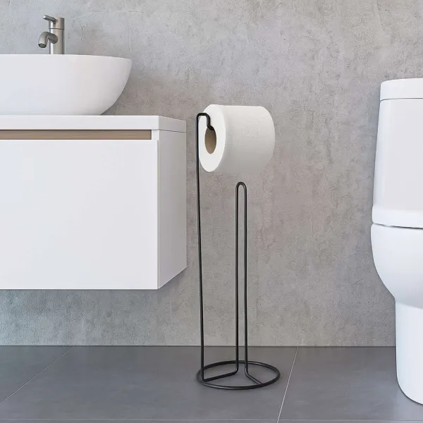 Suporte de Chão Preto para Papel Higiênic...
