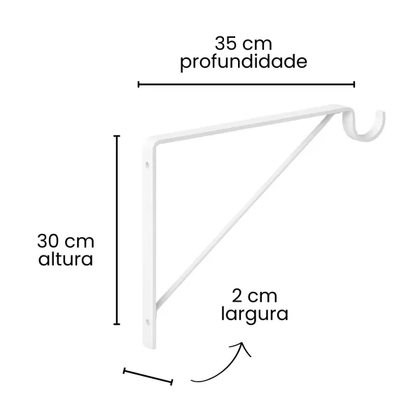 Kit 2 Suportes Mão Francesa com Gancho 35...
