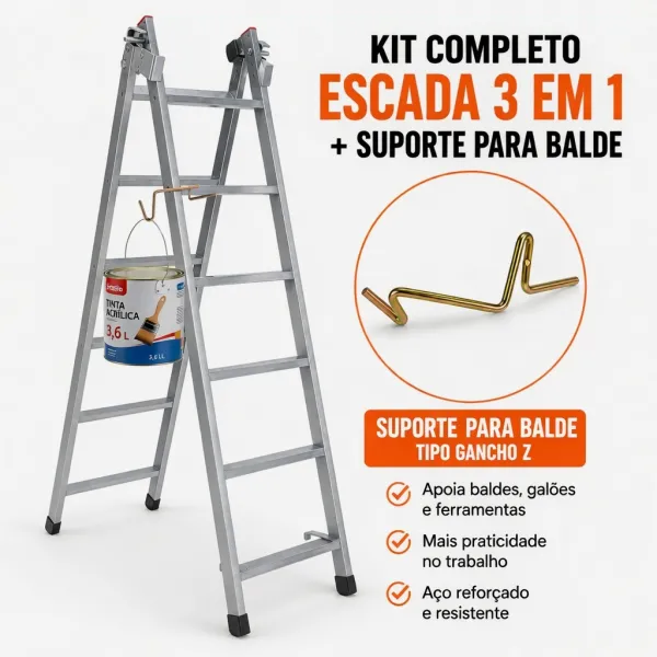 Escada Extensiva 2,40m 5x8 Cinza Suporte ...