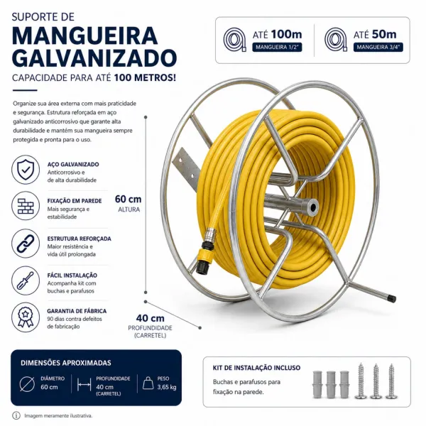 Suporte Parede Enrolador Mangueira 100m 1...
